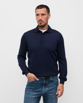 Brunello Cucinelli Синее поло из шерсти и кашемира с длинными рукавами M2400295