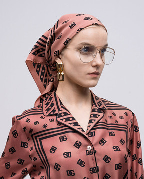Dolce&Gabbana Розовый платок из шелка в принт логотипа DG FN092RGDB7Z