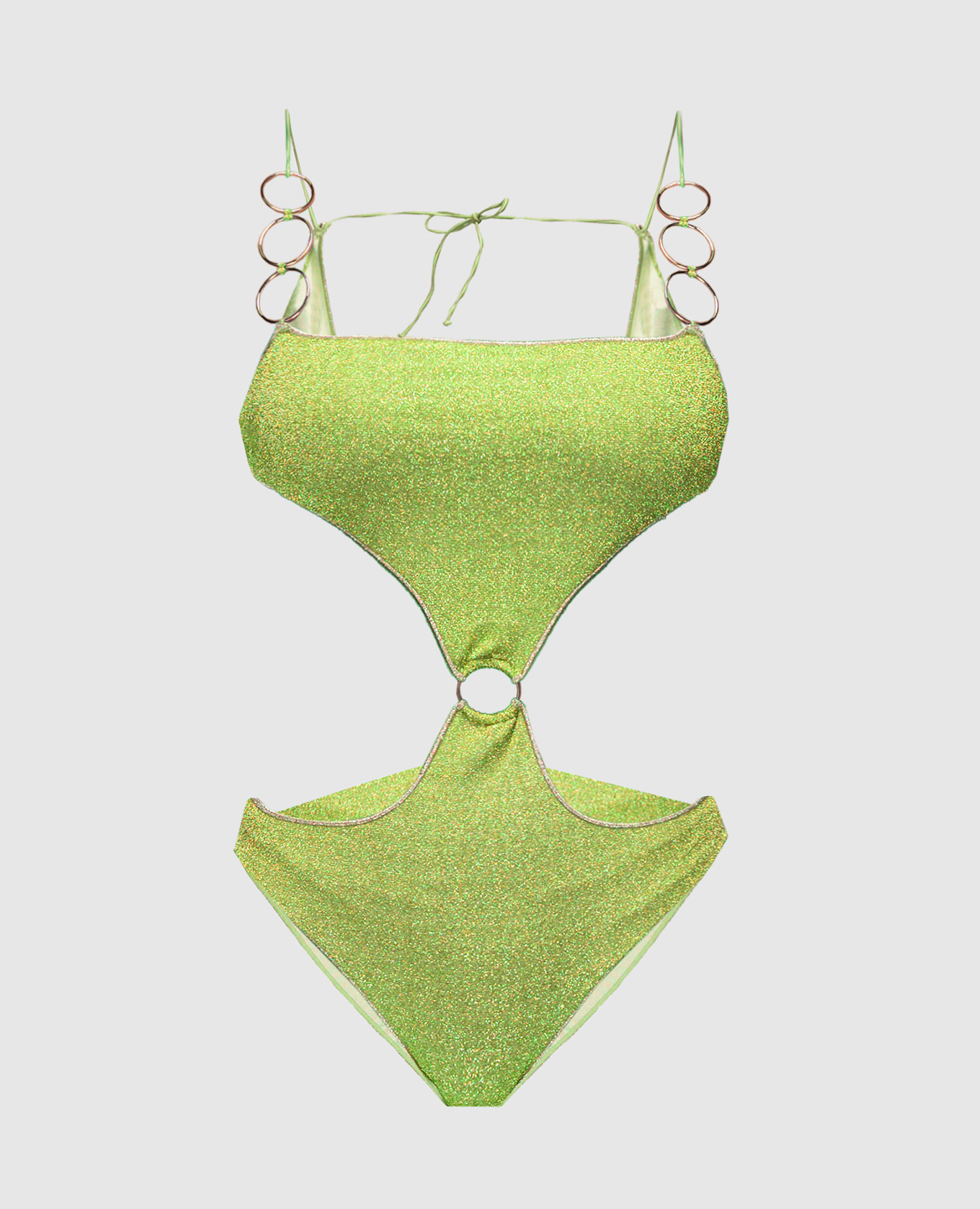 Lumiere Ring Cut Out green swimsuit with lurex