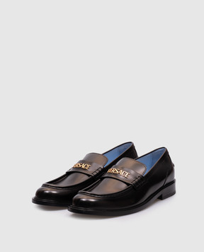 Versace Чорні шкіряні глянцеві лофери з металевим логотипом 10178491A11907