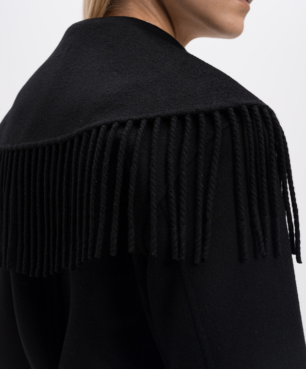 Simkhai Черное пальто на запах Carrie с бахромой с шерстью SI6031WL изображение 5