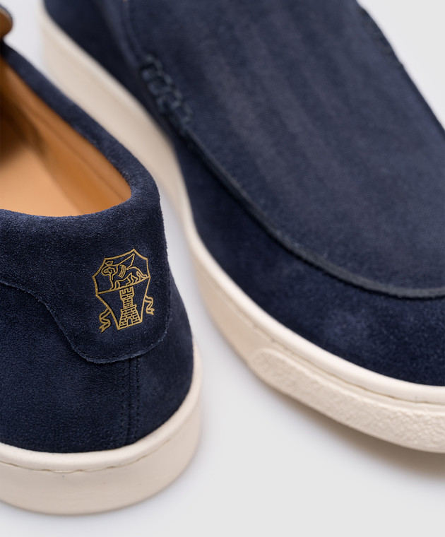 Brunello Cucinelli Синие земшевые слипоны в узор с эмблемы принт логотип MZUHVSN335 изображение 5