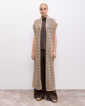 Brunello Cucinelli Бежевий ажурний кардиган з льону та шовку MRA581106