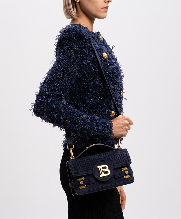 Balmain - Синяя замшевая сумка-мессенджер B-Buzz 24 с логотипом