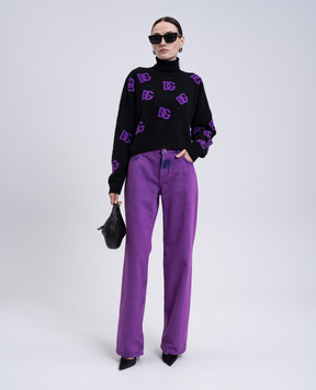 Dolce&Gabbana Чорний светр з вовни у візерунок логотипа DG FXW04TJCVYX