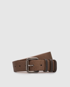 Brunello Cucinelli Коричневый кожаный ремень с цепочкой мониль M0JUMC33U