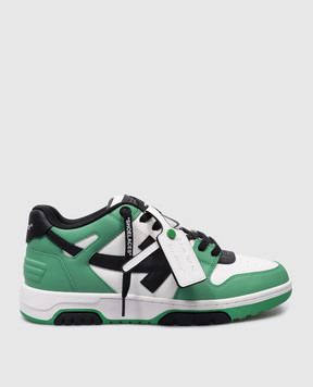 Off-White Зеленые кожаные кроссовки Out Of Office OMIA189S24LEA006