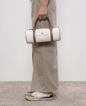 Brunello Cucinelli Біла комбінована сумка з вишивкою логотипа ML571M202