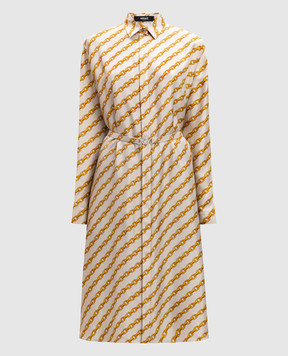 Versace Бежева сукня-сорочка Chain Stripes із шовку 10186221A13636