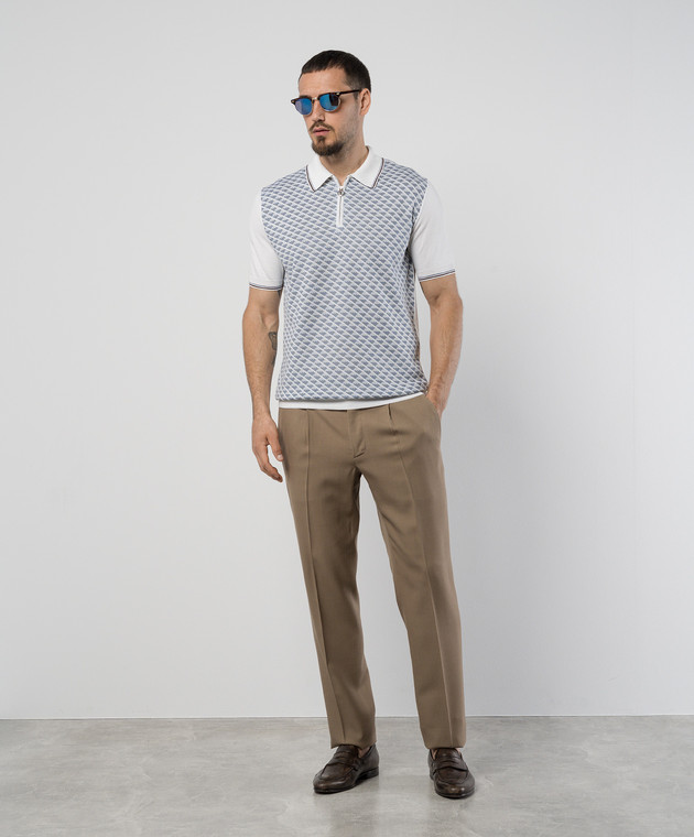 Stefano Ricci Голубое поло с шелком в узоре с вышивкой монограммы логотипа K818084P31F24286 изображение 2