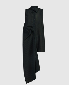 Marc Le Bihan Черная ассиметричная блуза в полоску 2606