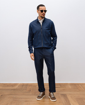 ISAIA Синя спортивна куртка в смужку з шовком MF0003J0403