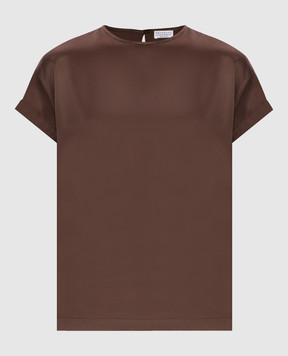 Brunello Cucinelli Коричневий топ із шовку MPC59DE310