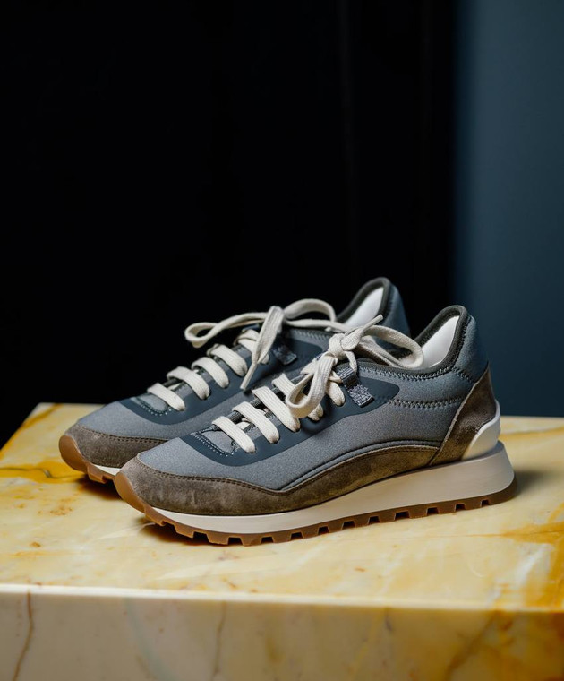 Brunello Cucinelli Серые комбинированные кроссовки с цепочкой мониль MZSFG2531 изображение 7