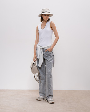 Brunello Cucinelli Белый топ в рубчик с цепочкой мониль MP902HC500