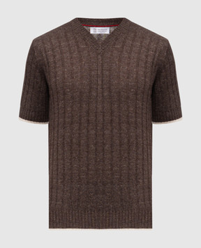 Brunello Cucinelli Коричневый пуловер с коротким рукавом M2L707602