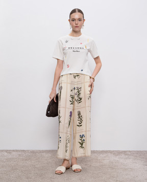 Max Mara Weekend Бежеві штани LORY із шовку в принт LORY