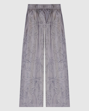 Brunello Cucinelli Бежевые брюки из шелка в цветочный узор. ML940P8608