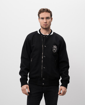 Dolce&Gabbana Черный бомбер с шерстью с аппликацией эмблемы. G9BIAZFU2RC