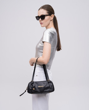 Versace Черная кожаная сумка-багет Tag Bowling с логотипом 10157921A13171
