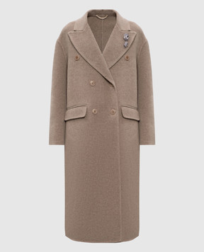 Ermanno Scervino Бежевое двубортное пальто из шерсти и кашемира D476D305CBNHO