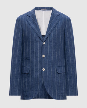 Brunello Cucinelli Синій блейзер з льону в смужку MR4857BTD