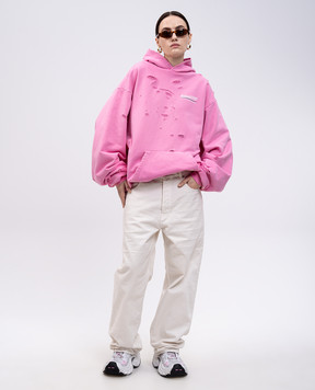 Balenciaga Розовые худи с логотипом с прорехами 818557TRVP9