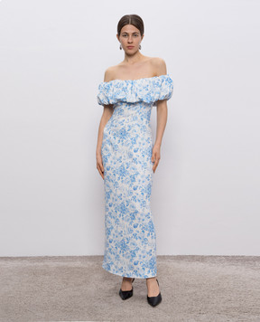 Rowen Rose Белое платье миди в цветочный принт. DRSRR388WHTBLUEROSES