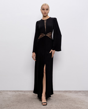 Twinset Черное платье макси с кружевом 251TT2111