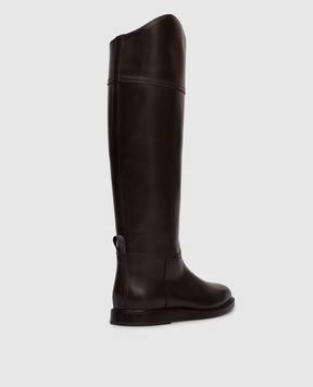 Brunello Cucinelli Коричневі шкіряні чоботи-рідінги з ланцюжком моніль MZOLC3039