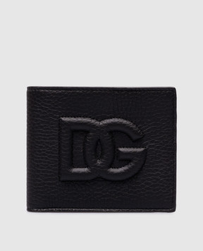 Dolce&Gabbana Чорне шкіряне портмоне з фактурним логотипом DG BP1321AT489