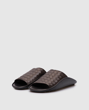 Bottega Veneta Коричневые кожаные шлепанцы Wave с плетением 827192V2ED0