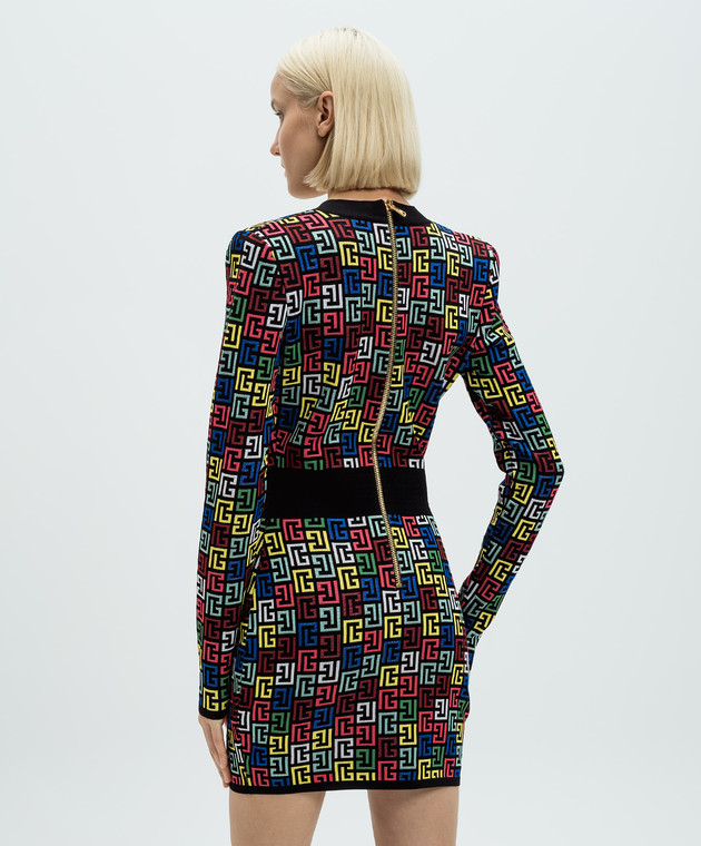 Balmain Черное платье мини в монограммы шаблон DF1R8054KG80 изображение 4