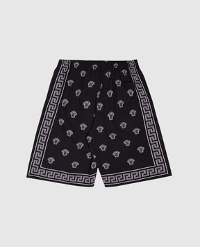Versace Детские черные шорты в принт Medusa Bandana 10182681A13057