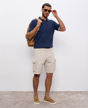 Brunello Cucinelli Синее поло с льном M2L707605