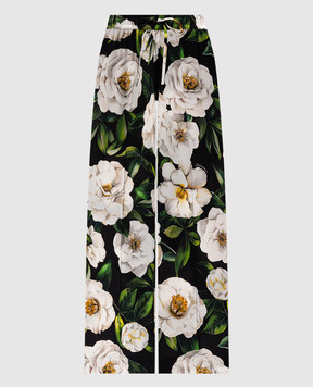 Dolce&Gabbana Черные брюки из шелка в принт гардении. FTC9YTFSA7F