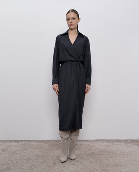 Brunello Cucinelli Серое платье на запах из шерсти ME226A5395