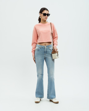 Balmain Помаранчевий укорочений світшот з вишикою логотипа DF1JO006BC72