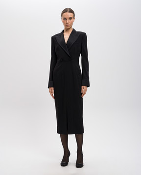 Dolce&Gabbana Чорна сукня з вовни і шовку з розрізом F6DDXTGDB0R
