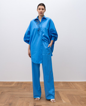 Ermanno Scervino Синяя удлиненная блуза с вышивкой ришелье D462K385BQP