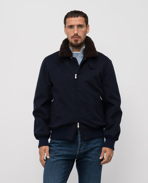 Brunello Cucinelli Синя куртка з кашеміру з овчиною MM4006889