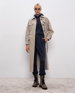 Brunello Cucinelli Синій светр з вовни, кашеміру та шовку з капюшоном M16222709