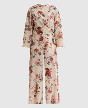 Max Mara Weekend Бежевый комбинезон RAGUSA из шелка в цветочный принт с блузой. RAGUSA