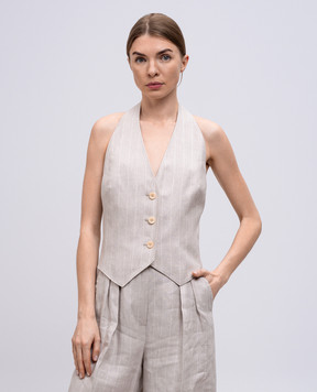 Max Mara Бежевий жилет SAURO з льону в смужку SAURO