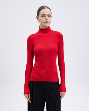 Twinset Червоний гольф в рубчик з логотипом 252LI3BAA