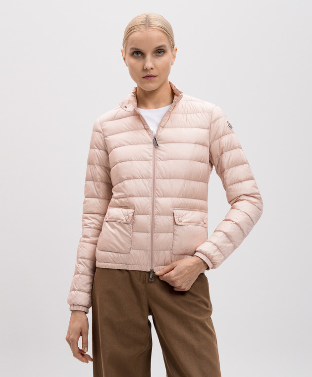 Moncler - Розовая стеганная пуховая куртка с нашивкой логотипа
