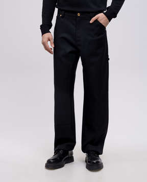 Versace Черные брюки из шерсти с кожаным патчем логотипа 10188851A08771