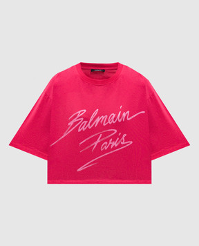 Balmain Рожева укорочена футболка з логотипом EF0EE020BD01