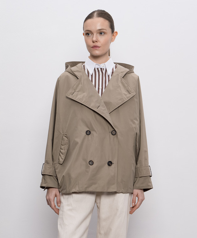 Brunello Cucinelli Бежевая двубортная куртка с цепочкой мониль MG5017868 изображение 3