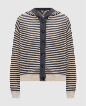 Brunello Cucinelli Бежевий кардиган з льоном в смужку M8Q204806P
